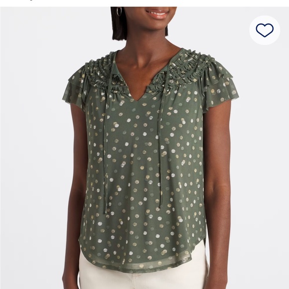 Green Ruched Ruffled Blouse - Picture 1 of 6